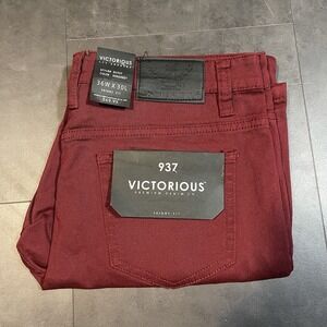 MEN'S TWILL STRETCH SKINNY JEANS VICTORIOUS Burgundy Size 36x30.‎ F-20